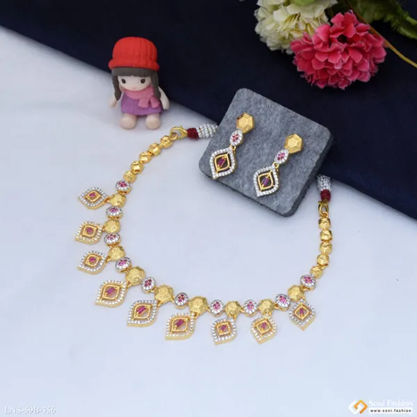 1_Gram_Gold_Plated_Glittering_Design_Necklace_Set_For_Women_Style_B356