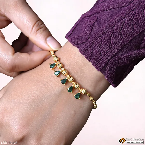 Brass_Beaded_With_Green_Diamond_Gold_Plated_Bracelet_For_Ladies_Style_A428