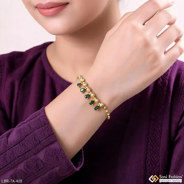 Brass_Beaded_With_Green_Diamond_Gold_Plated_Bracelet_For_Ladies_Style_A428