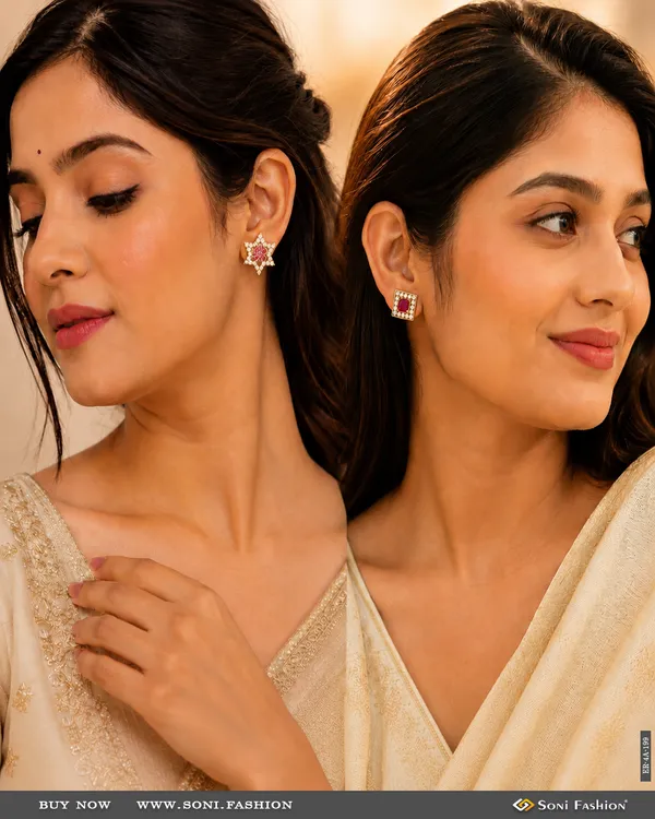 Pink_Diamonds_Gold_Plated_Two_Stud_Earrings_Set_For_Ladies_Style_A199