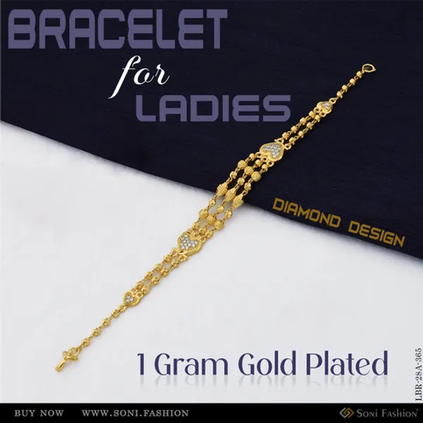 1_Gram_Gold_Plated_With_Diamond_Casual_Design_Bracelet_For_Ladies_Style_A365