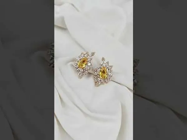 Yellow_Stone_With_Diamond_Chic_Design_Gold_Plated_Earrings_For_Ladies_Style_A060