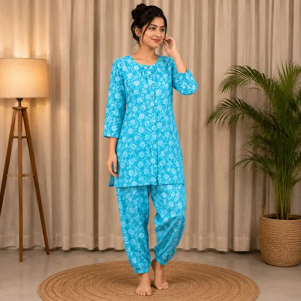 Blue_Cotton_kurta_pant_set_For_Women