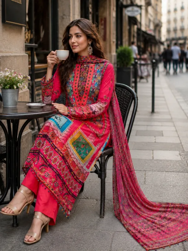 Red_Pure_Muslin_Kurta_Dupatta_Set_For_Women