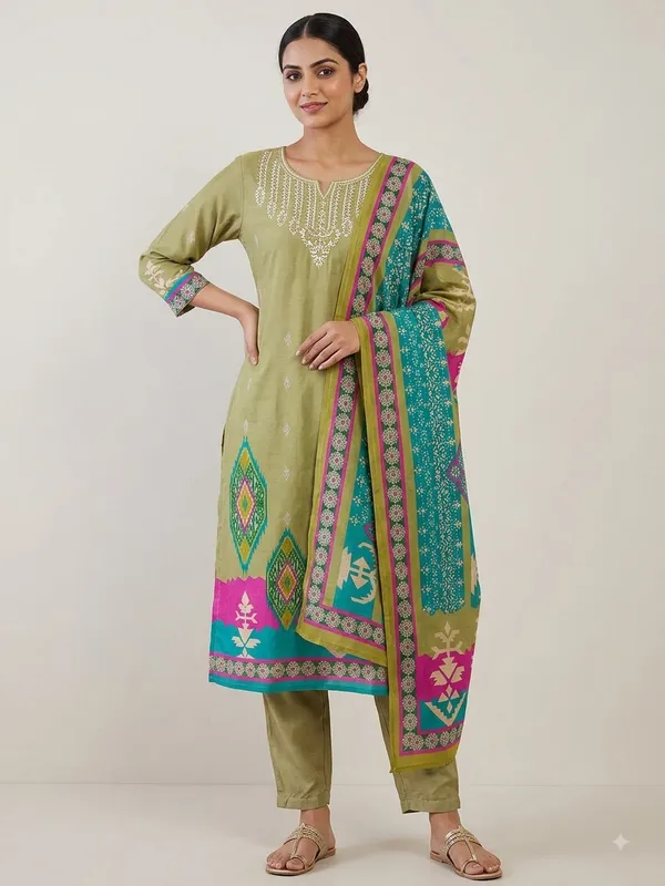 Green_Cotton_Kurta_Dupatta_Set_For_Women