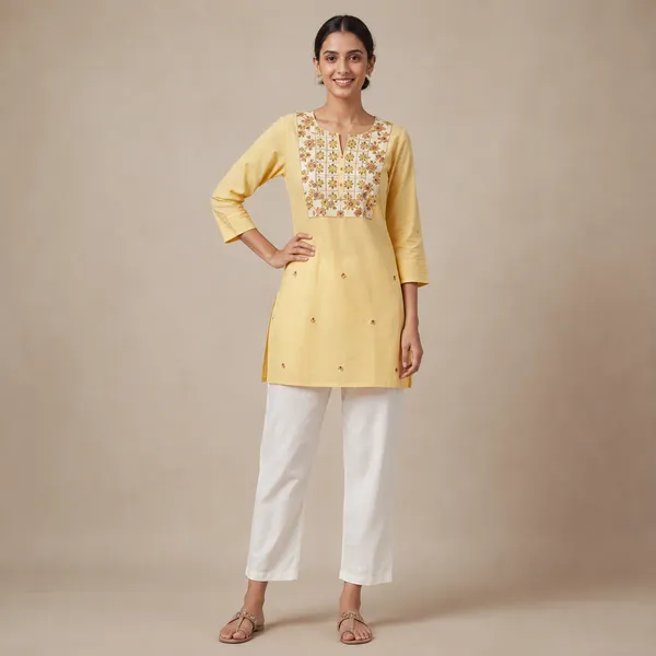 Yellow_Cotton_Short_Kurti_For_Women