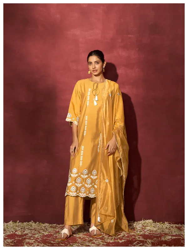 Mustard_Chanderi_Silk_Kurta_Dupatta_Set_For_Women
