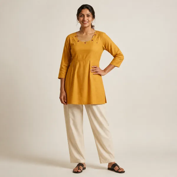 Mustard_Cotton_Short_Kurti_For_Women