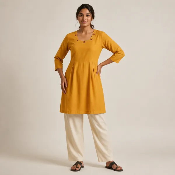 Mustard_Cotton_Short_Kurti_For_Women
