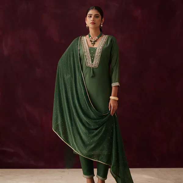 Green_Sparkle_Chinon_Kurta_Dupatta_Set_For_Women