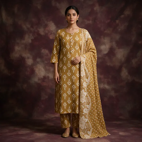 Mustard_Cotton_Kurta_Dupatta_Set_For_Women