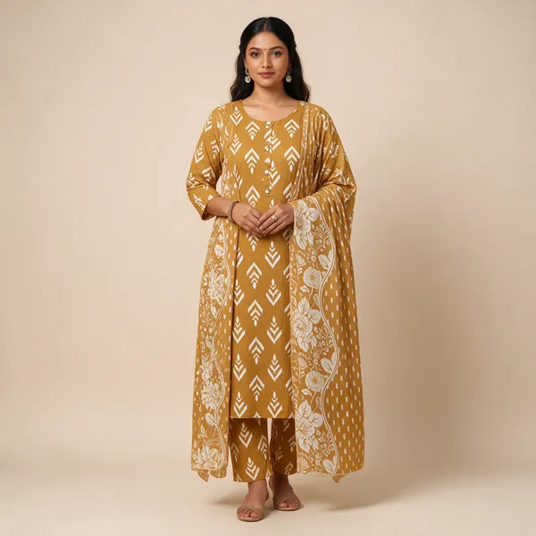 Mustard_Cotton_Kurta_Dupatta_Set_For_Women