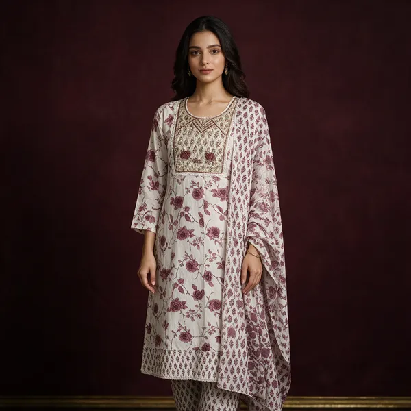 White_Cotton_Kurta_Dupatta_Set_For_Women