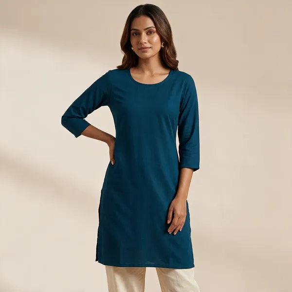 Blue_Silk_Long_Kurti_For_Women
