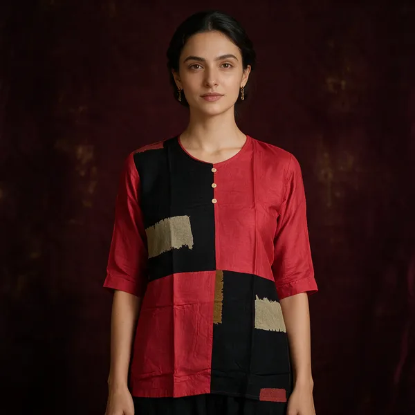Pink_&_Black_Cotton_Long_Kurti_For_Women