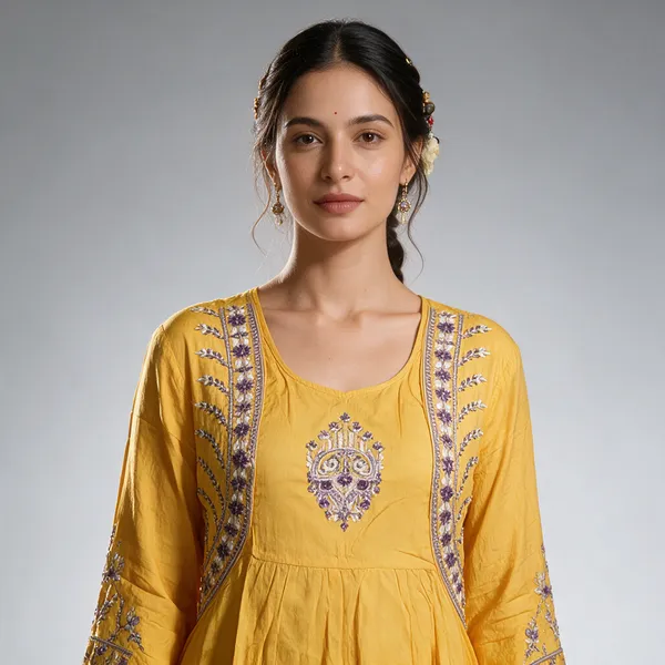 Yellow_Cotton_Blend_Short_Kurti_For_Women