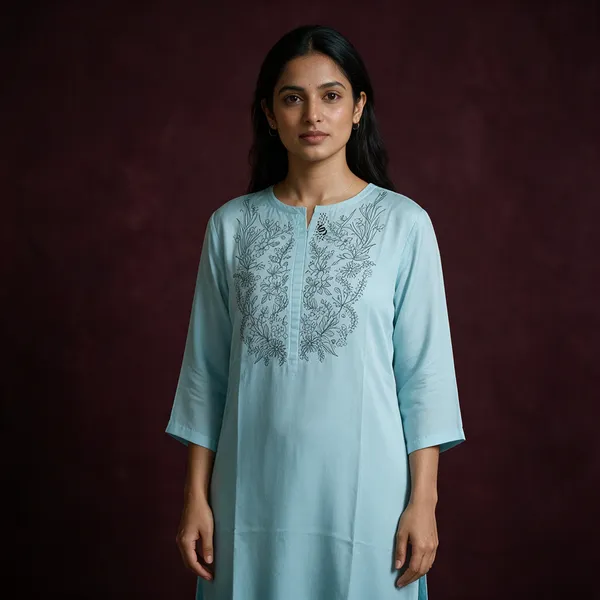 Light_Blue_Nylon_Short_Kurti_For_Women