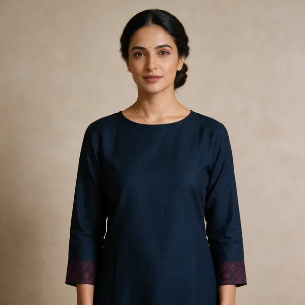 Navy_Blue_Nylon_Short_Kurti_For_Women