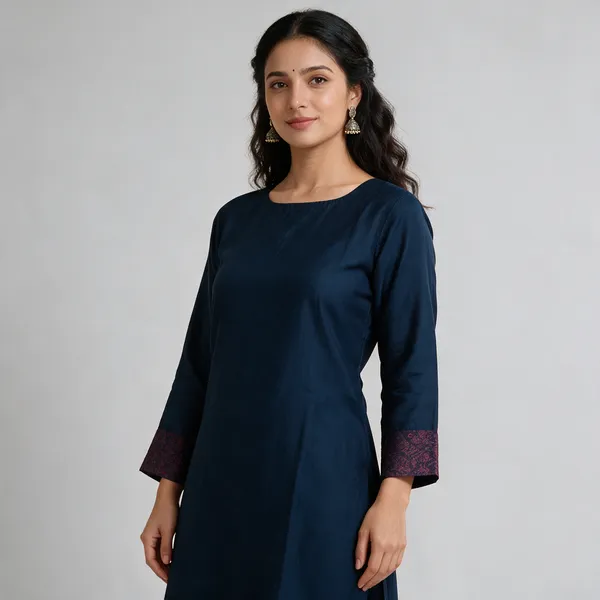 Navy_Blue_Nylon_Short_Kurti_For_Women