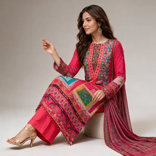 Red_Pure_Muslin_Kurta_Dupatta_Set_For_Women
