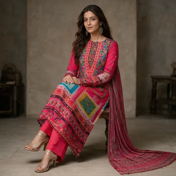 Red_Pure_Muslin_Kurta_Dupatta_Set_For_Women