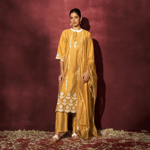 Mustard_Chanderi_Silk_Kurta_Dupatta_Set_For_Women