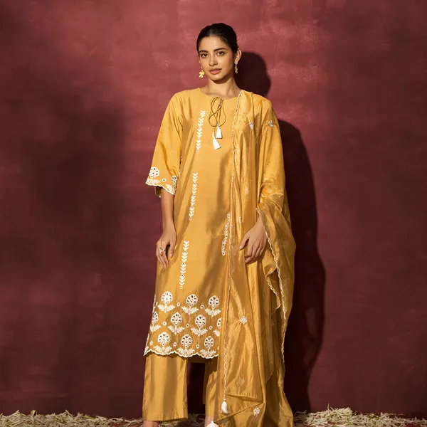 Mustard_Chanderi_Silk_Kurta_Dupatta_Set_For_Women