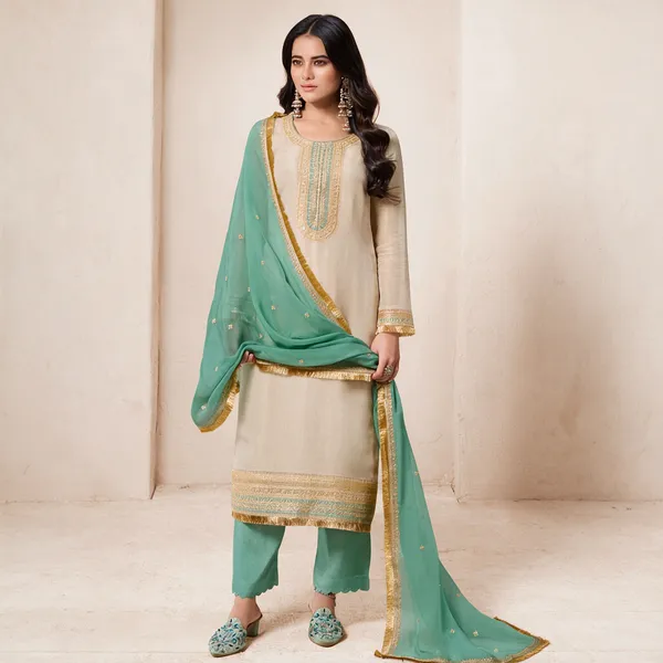 Beige_Tissue_Silk_Kurta_Dupatta_Set_For_Women