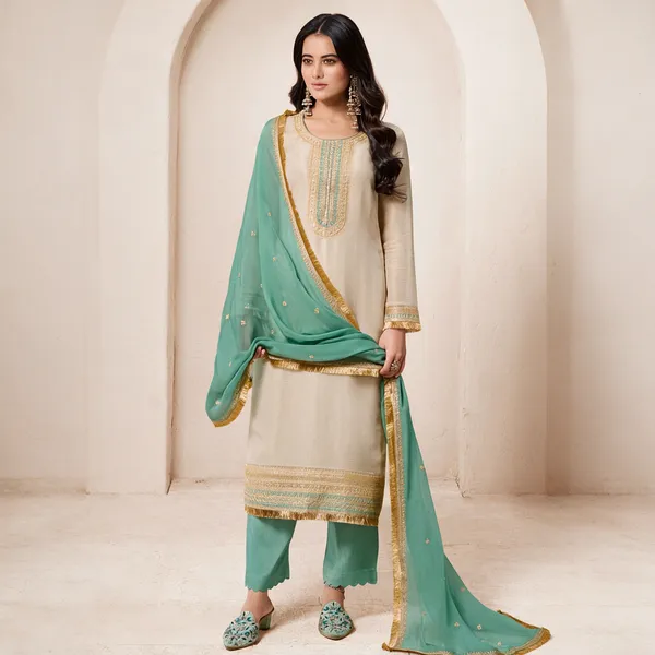 Beige_Tissue_Silk_Kurta_Dupatta_Set_For_Women