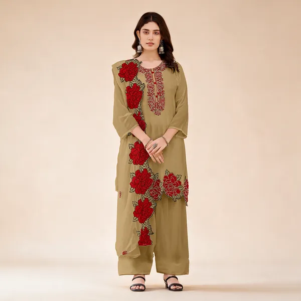 Beige_Georgette_With_Embroidery_&_Stone_Work_Kurta_Dupatta_Set_For_Women