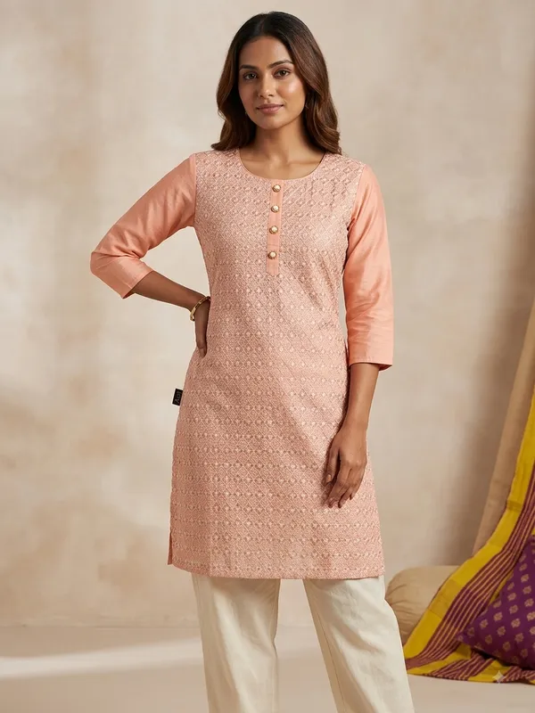 Grey_&_Pink_Silk_Kurti_For_Women