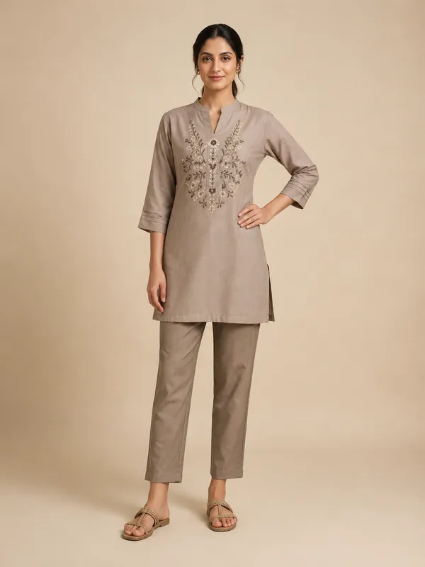 Beige_Nylon_Short_Kurti_For_Women