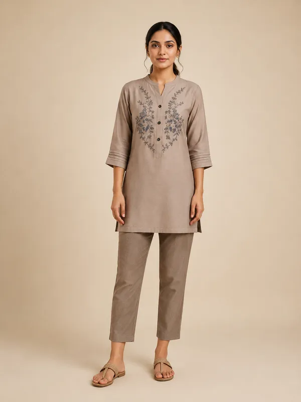Beige_Nylon_Short_Kurti_For_Women