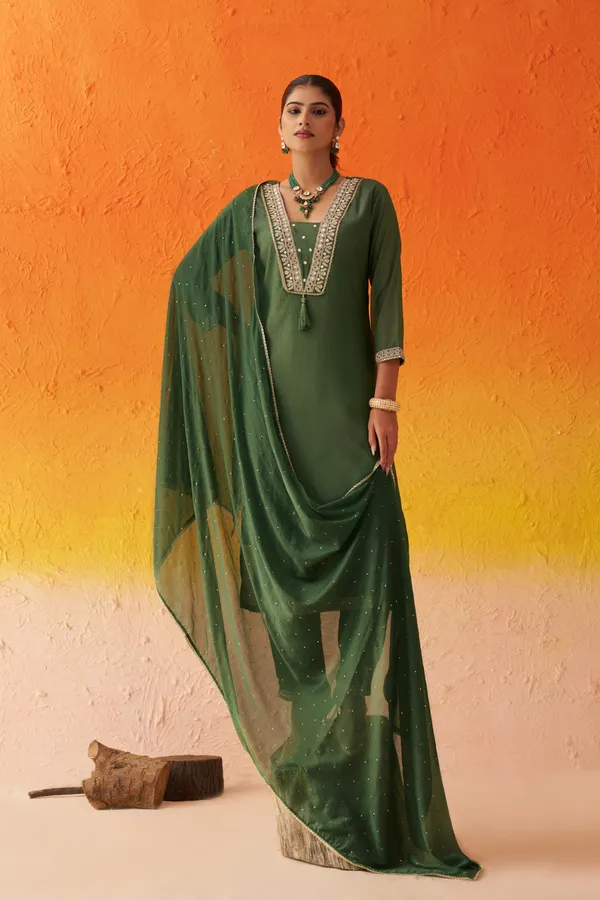 Green_Sparkle_Chinon_Kurta_Dupatta_Set_For_Women
