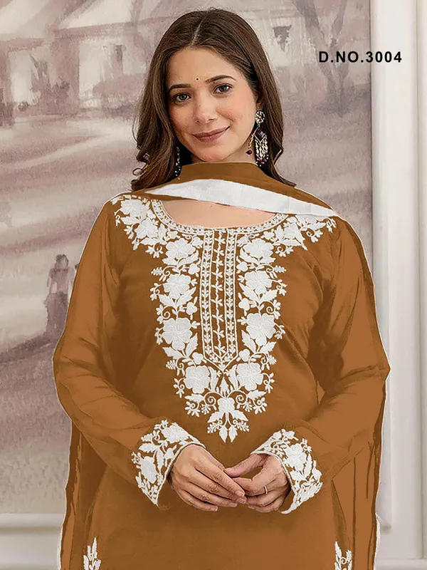 Brown_Georgette_Kurta_Dupatta_Set_For_Women