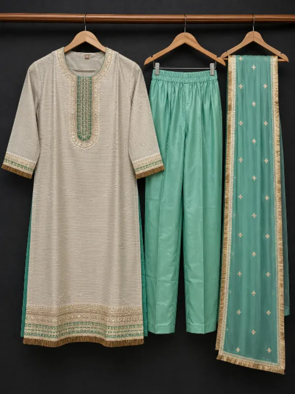Beige_Tissue_Silk_Kurta_Dupatta_Set_For_Women