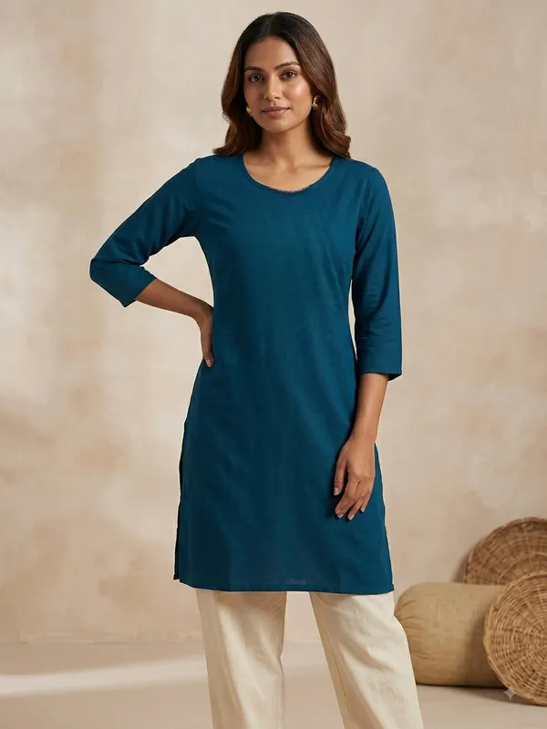 Blue_Silk_Long_Kurti_For_Women