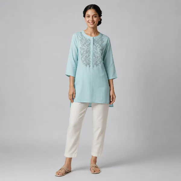 Light_Blue_Nylon_Short_Kurti_For_Women