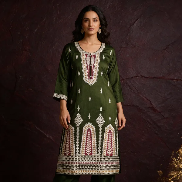 Green_Rayon_Cotton_Kurta_Dupatta_Set_For_Women