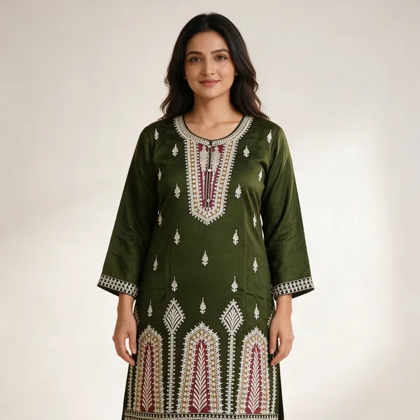 Green_Rayon_Cotton_Kurta_Dupatta_Set_For_Women