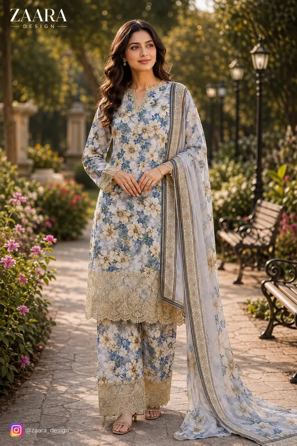 Blue_Lawn_Floral_Print_Ethnic_Kurta_Set_For_Women