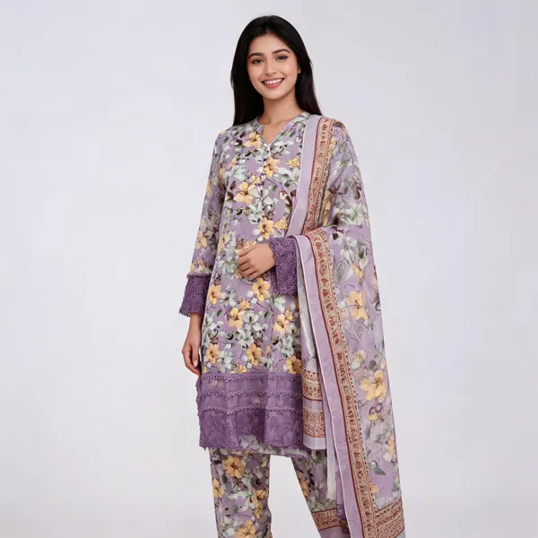Lavender_Lawn_Straight_Floral_Print_Kurta_Set_For_Women