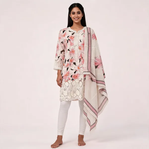 Pink_Lawn_Floral_Print_Kurta_Set_For_Women