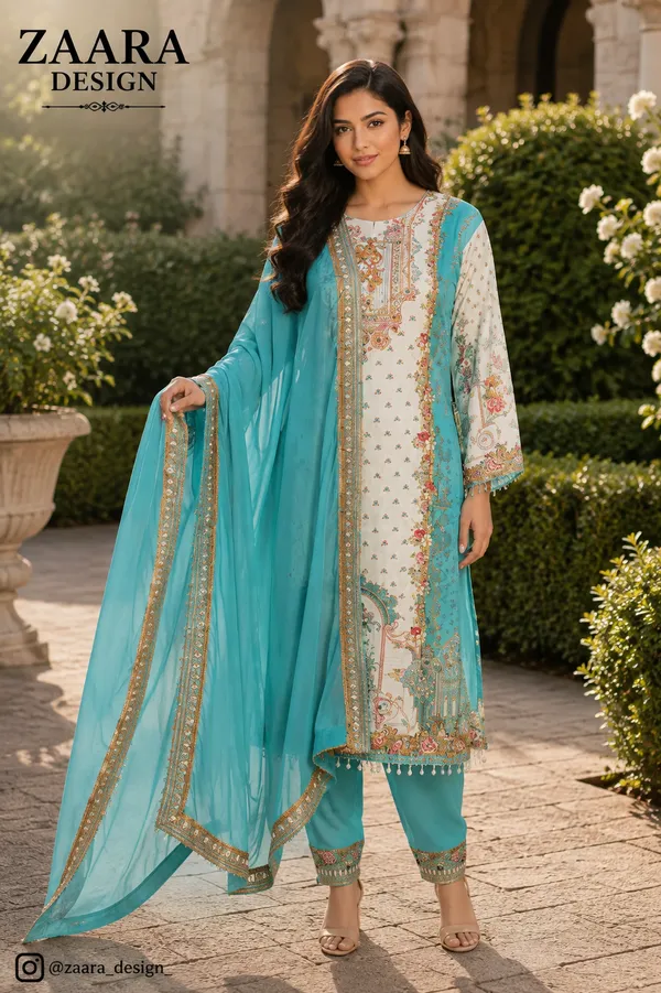 Turquoise_Crepe_Straight_Printed_Kurta_Set_For_Women