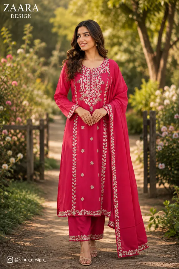 Red_Silk_Straight_Embellished_Kurta_Set_With_Dupatta_For_Women