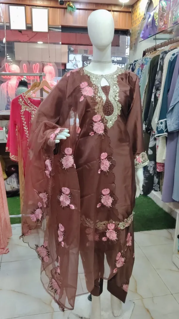 Brown_Satin_Silk_Straight_Embroidered_Kurta_Set_For_Women