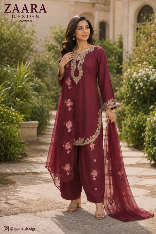 Maroon_Satin_Silk_Straight_Embroidered_Kurta_Set_For_Women