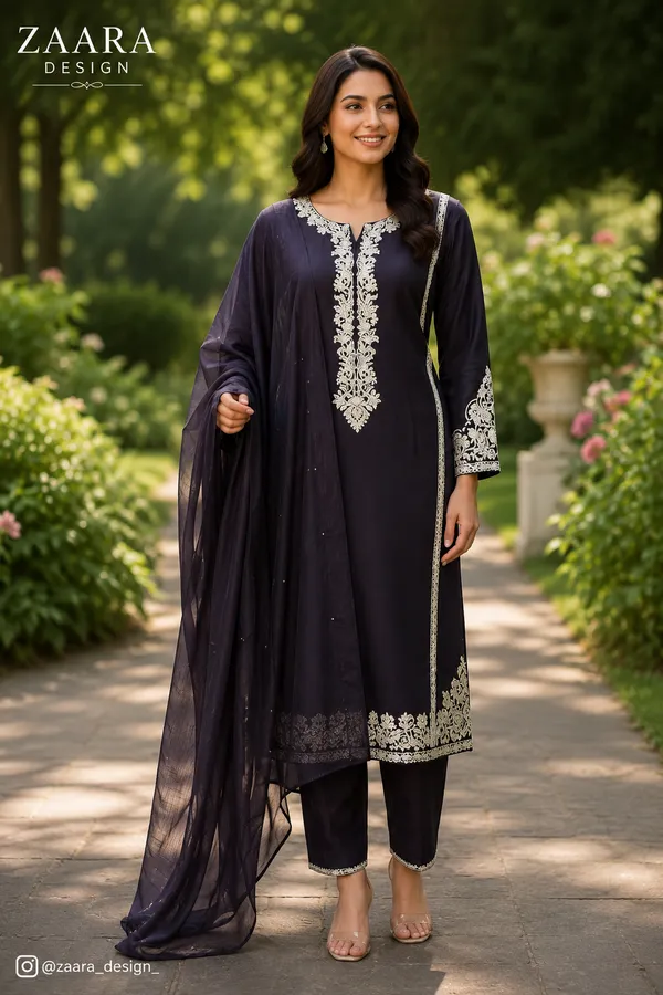 Black_Rayon_Embroidered_Kurta_Set_For_Women