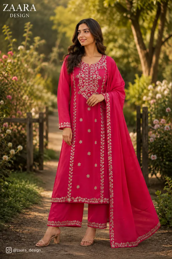 Red_Silk_Straight_Embellished_Kurta_Set_With_Dupatta_For_Women