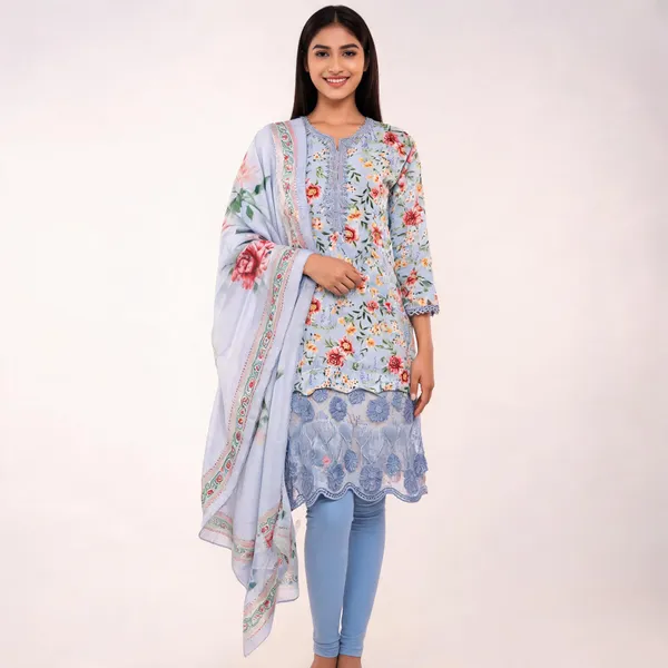 Light_Blue_Lawn_Straight_Floral_Print_Kurta_Set_For_Women